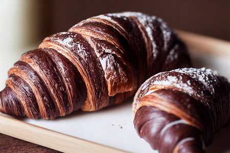 Air croissant of puff pastry in powdered sugarの素材