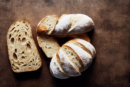 Homemade loaf slices sliced baked bread for breakfastの素材