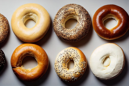 Rings doughnuts in glazes on light background baked breadの素材