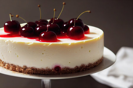 Delicious homemade cheesecake with delicious shiny cherry berriesの素材