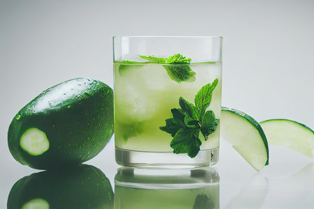 Cool detox juice cocktail with mint leaves and iceの素材