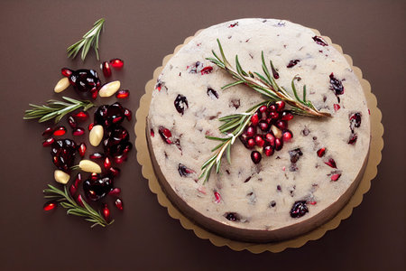 Delicious fruit cake with berries and decorations for New Years tableの素材