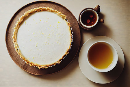 Lemon cake tart cheesecake with citrus in bowl for breakfastの素材