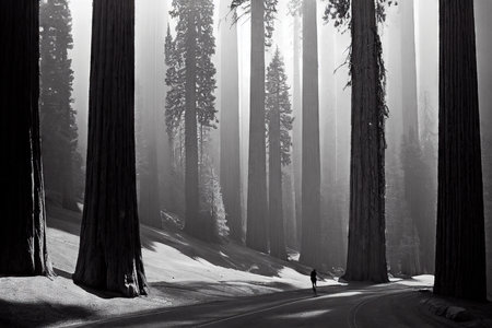 Beautiful quiet and deserted winter sequoia forestの素材