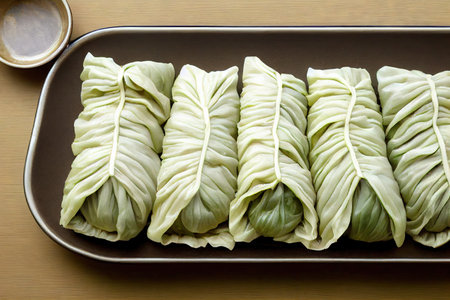 Light green stuffed rolls filled with minced meatの素材