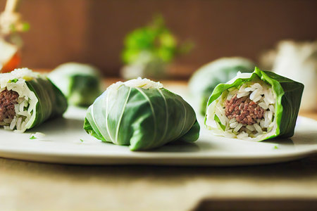 Small stuffed cabbage rolls with minced meat and riceの素材