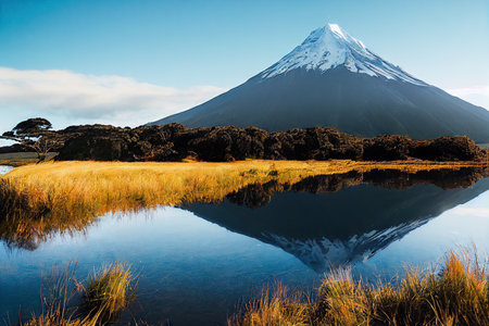 High mountains are beautifully reflected in clear water of mountain lakeの素材