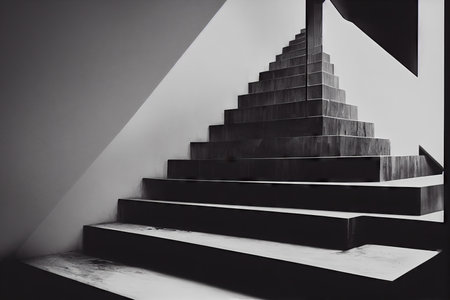 Corner stairs made of straight concrete steps in grey black tonesの素材