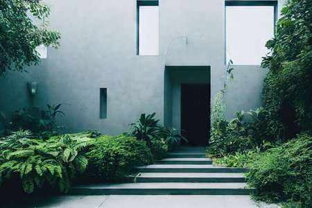 Front door of house with steps in beautiful stylish houseの素材