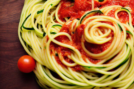 Zucchini pasta with thick tomato sauce for vegetarian nutritionの素材