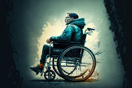 Helplessness and loneliness male handicapped street wheelchair vanの素材