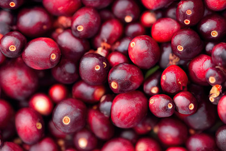 Beautiful ripe red cranberry picked and piled upの素材