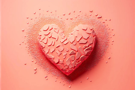 Delicate romantic voluminous heart of stickers on pink background Valentine dayの素材