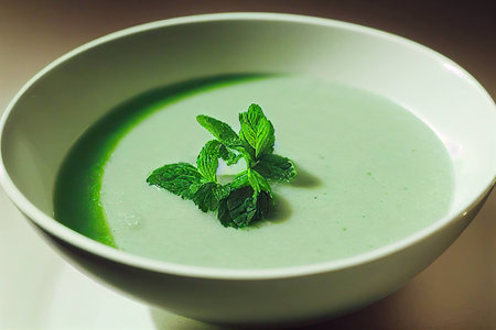 Attractive bright green gazpacho soup for proper healthy nutritionの素材