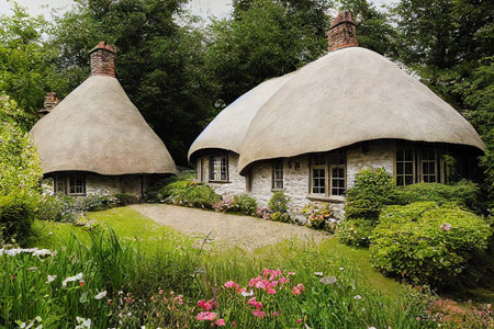 Traditional old beautiful houses with garden in suburbs of England english style house exteriorの素材