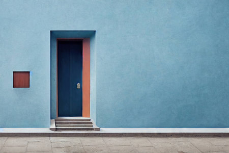 Door handle on entrance doors of house in white blue tonesの素材