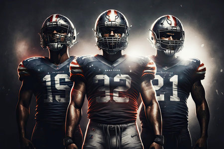 Team of American football players in sports uniforms and helmets, generative aiの素材