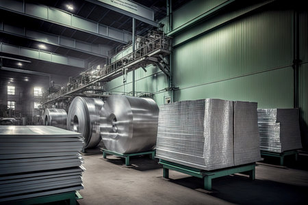 Warehouse with finished products made in aluminum industry factoryの素材