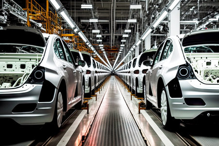 Conveyor with housings and parts for car assembly in automotive industryの素材