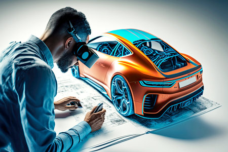 Automotive designers and developers create new car modelsの素材
