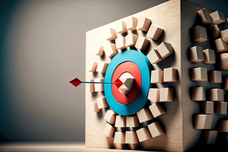 Symbolic image of business goals in form of cube with arrow in centerの素材