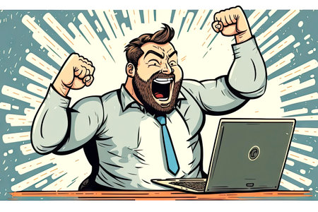 Drawing with image of happy person who has achieved certain business goalsの素材