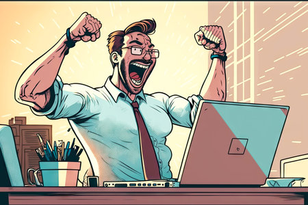 Drawing with image of happy person who has achieved certain business goalsの素材