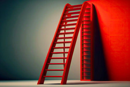 Image of achieving business goals in form of raised red staircaseの素材