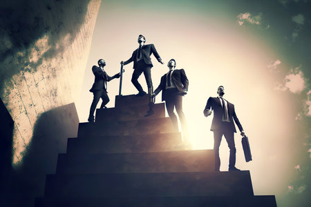 Symbolic image of career ladder and people going to business goalsの素材