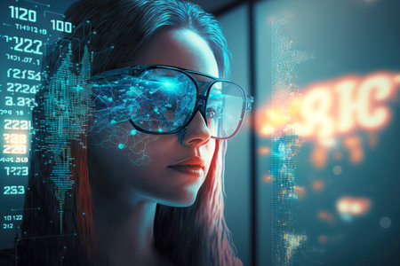 Girl with glasses plans and works on project of business goalsの素材