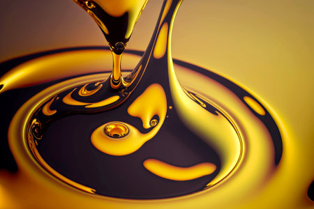 Yellow oily jets of collage serum vitamin spread over surfaceの素材