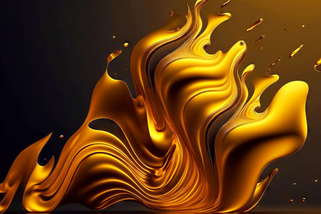 gold fluid melting waves flowing abstract backgroundの素材