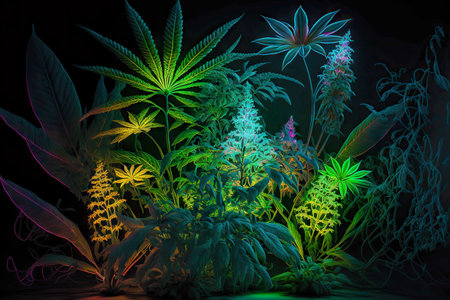 Cannabis plant on shining backgroundの素材