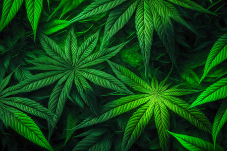 Weed medicine leaf of growing cannabis plant green backgroundの素材