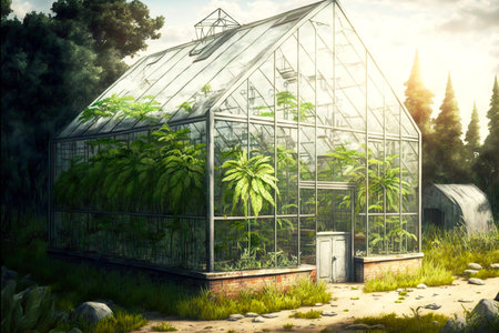 Green house outdoor exterior with indoor plants cultivation and harvestingの素材