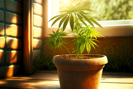 Home grown cannabis flower in potの素材