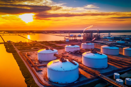 Extensive site with tanks for oil storage in Petrochemical industryの素材