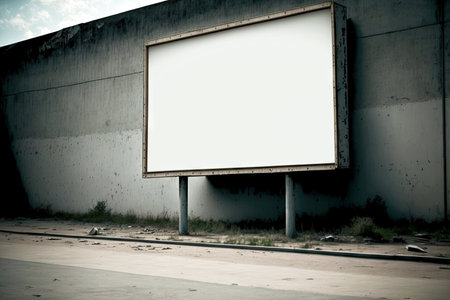Large street billboard against gray wall in form of picture frame mockupの素材