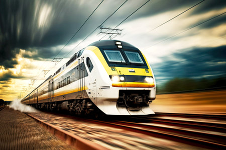 High-speed train train rushing forward railway transportの素材