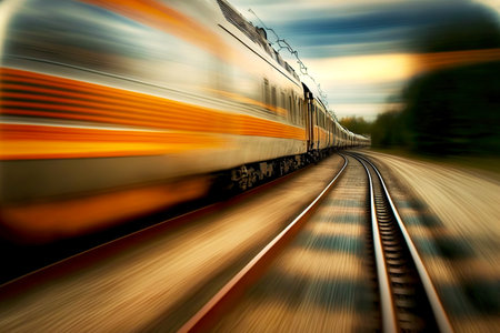 Fast train moving forward on line railway transportの素材
