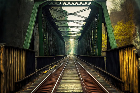 Large metal bridge with rails railway transportの素材