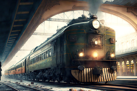 Old steam locomotive railway transport for transportationの素材