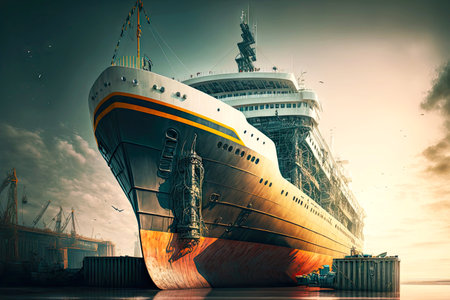 Repair restoration and shipbuilding of ships in dock in harborの素材