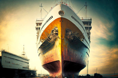 Large industrial ship going to port with goods and cargoes shipbuildingの素材