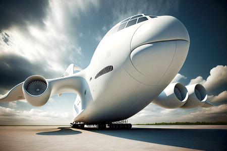 Large beautiful cargo plane stands on empty runwayの素材
