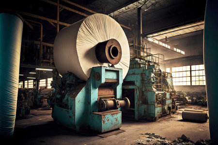 Machines in factory for drawing and creating paper pulp and paper industryの素材