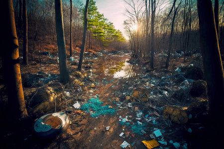 Garbage in forest modern ecology environmental protection recycling conceptの素材