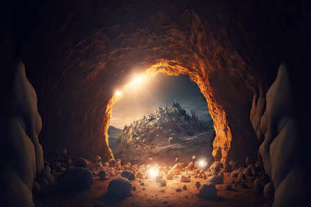 Easter Resurrection secret entrance to cave with tombの素材