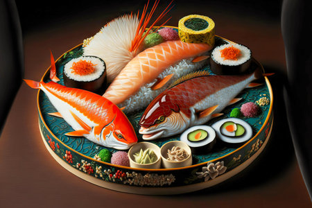 Rolls and sushi set in Japanese restaurantの素材