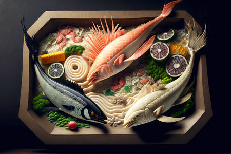Japanese fish for preparation of traditional sushi set dishesの素材